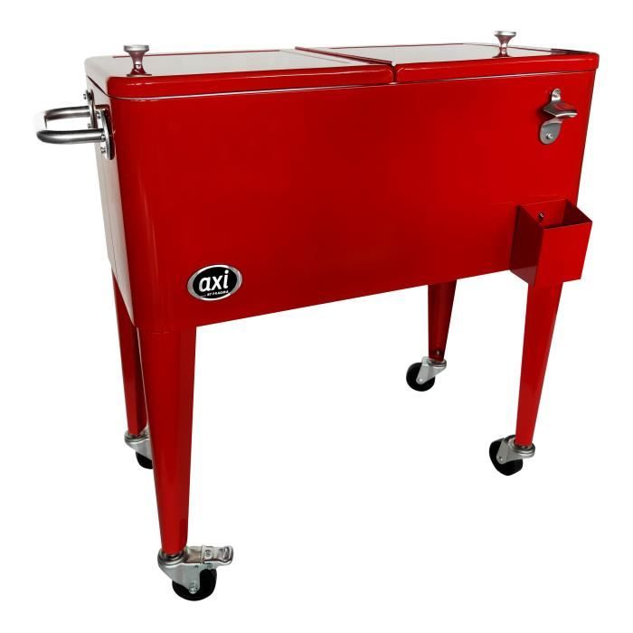 AXI Retro Cooler Rouge - Réfrigérateur de boissons mobile pour l'extérieur / le jardin - Glacière 76 litre