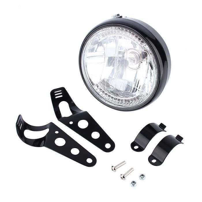 Fydun phare de moto rond 7 'Phare LED Jaune Universel 12V H4 35W Moto Rond avec Support Noir