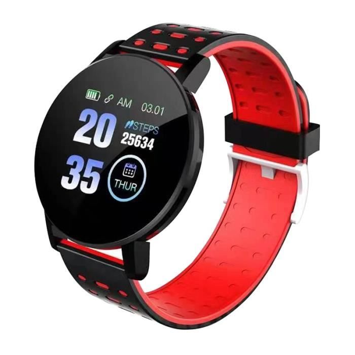 119 Plus Smart Bracelet Montre Fréquence Cardiaque Montre Intelligente Bracelet Smartwatch Pour Android IOS-rouge