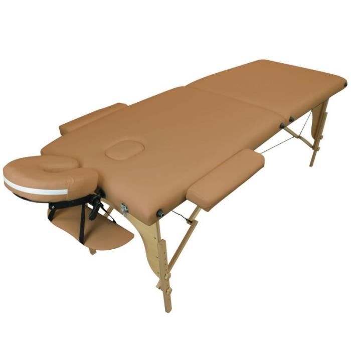 Table de massage pliante 2 zones en bois avec panneau Reiki + Accessoires et housse de transport - Marron clair