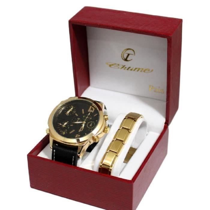 Coffret montre homme homme gros cadran only the brave 3 fuseaux horaires gourmette acier