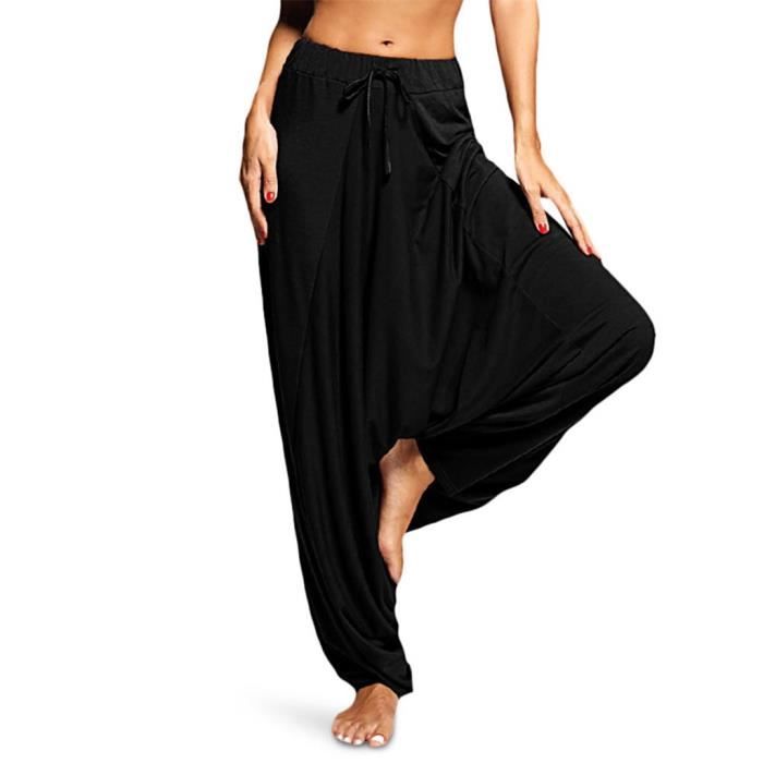 Femmes grande taille couleur unie décontracté lâche sarouel pantalon de yoga pantalon femme YQT81120196BKM