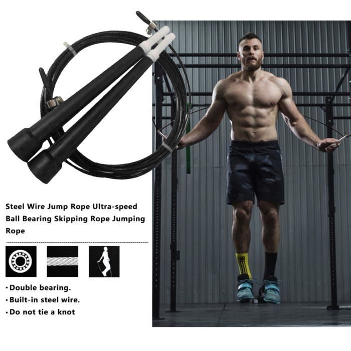 Corde à Sauter Ultra-Rapide de Perspiration en Acier pour l'entraînement de Musculation-Noir