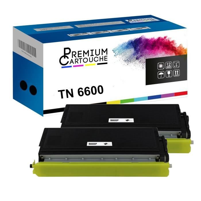 Toner TN-6600 Noir x2 Compatible pour Brother HL-1030-1230-1240-1250-1270N-1435-1440-1450-1470N, DCP-1200-1400, Intellifax-4100-4100