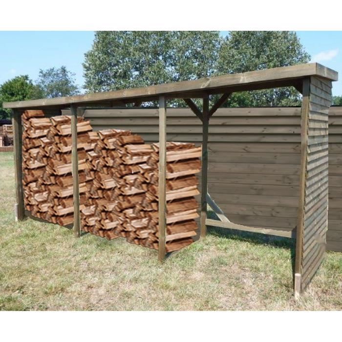 Abri de jardin range-bûches mural autoclavé - 10 stères - 464x110x208cm
