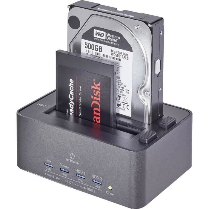 Station d'accueil pour disque dur Renkforce avec la fonction Effacer - USB 3.0 - SATA - 2 ports