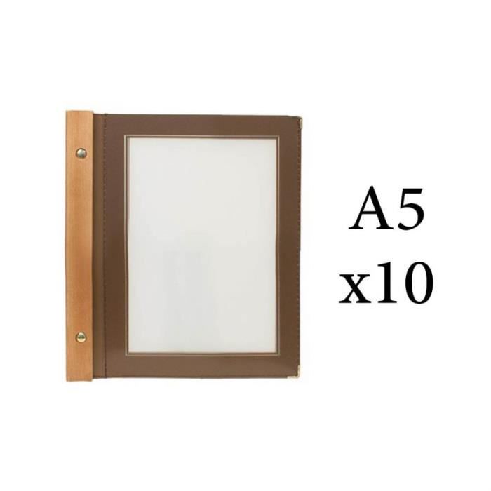 Lot 10 protège menu marron WOOD + 2 inserts format A5 pour hôtel restaurant - Securit 15 Marron