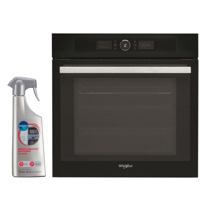 WHIRLPOOL Four multifonction, pyrolyse, noir, 73 L, bouton 6ème Sens, porte froid