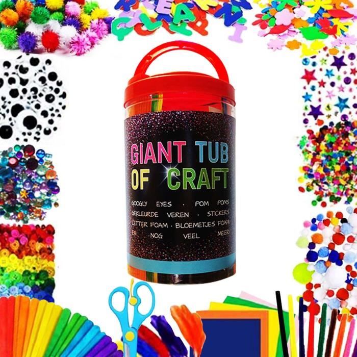 Coffret Loisirs Créatifs Géant - 500 pièces - Malette de Jeu Bricolage et Décoration pour Enfants - Pompons - Perles - Strass