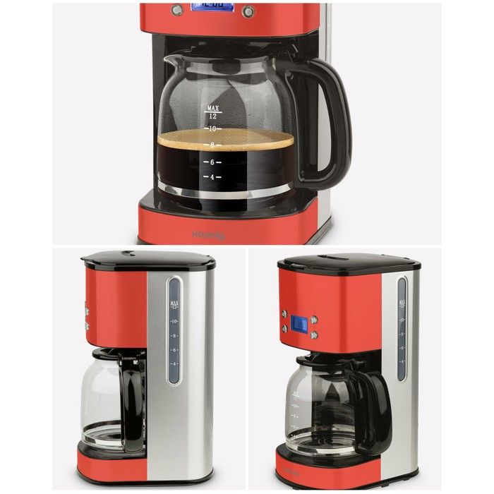 Cafetière - H.Koenig - MG30 - 12 tasses - 1000W - Programmable - Inox Rouge