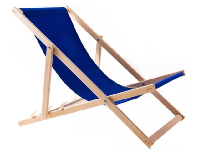 Woodok Chaise longue en bois de hêtre pour jardin plage balcon et terrasse déjà monté pliable bleu