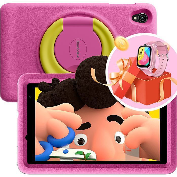 Blackview Tab A5 Kids Tablette Tactile pour Enfants Android 14 8 HD+ 9 + 64Go /SD 1TB 5100mAh Rose Avec Montre Enfant Z10 Rose