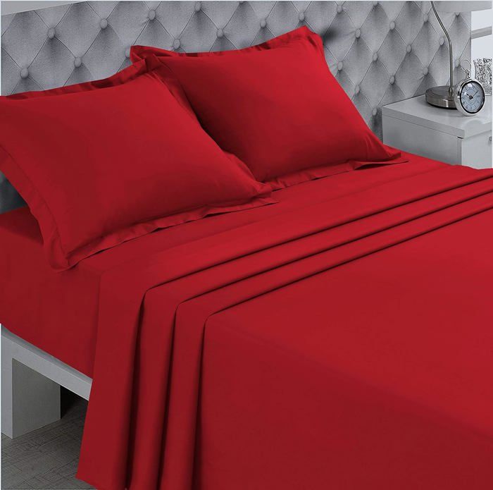 Drap Plat - Coton - Rouge - 240 x 300 cm - 57 Fils/cm² - Lit 2 Places