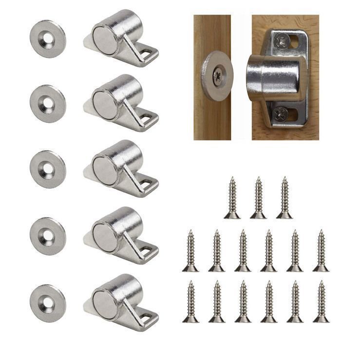 5 Pièces Loqueteau Magnétique Aimant Pour Porte Alliage De Zinc Avec Vis Argent Adapté Aux Tiroirs Armoires De Cuisine