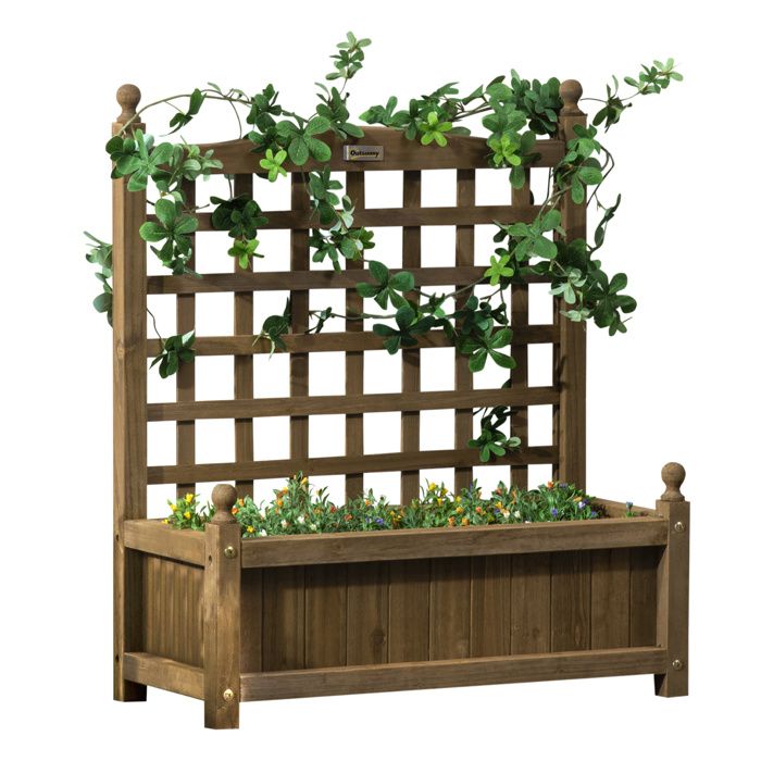 Jardinière avec treillis - Outsunny - inserts dirrigation inclus - charge max. 50 kg - 64 x 28 x 75 cm - bois sapin traité