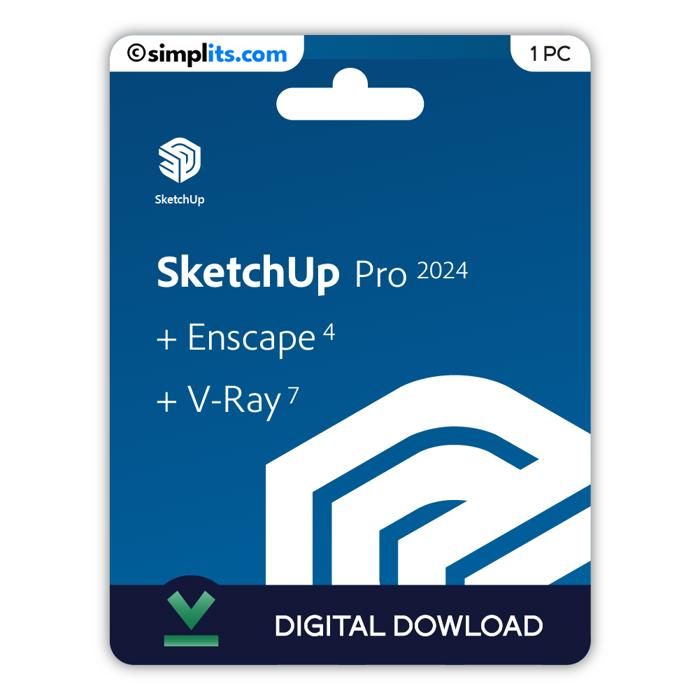 SketchUp Pro 2024 + V-Ray 7 + Enscape 4 (Windows) – Activation Perpétuelle – À télécharger – 1 PC – Non compatible Mac