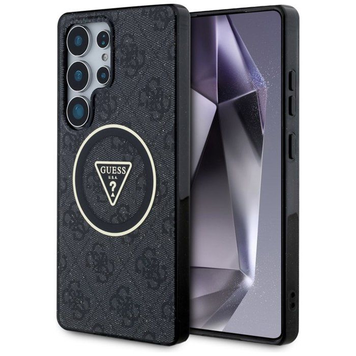 Smartphone Guess GUHMS25LHG4PRTGK Coque MagSafe 4G Glitter Triangle tons pour Samsung Galaxy S25 Ultra