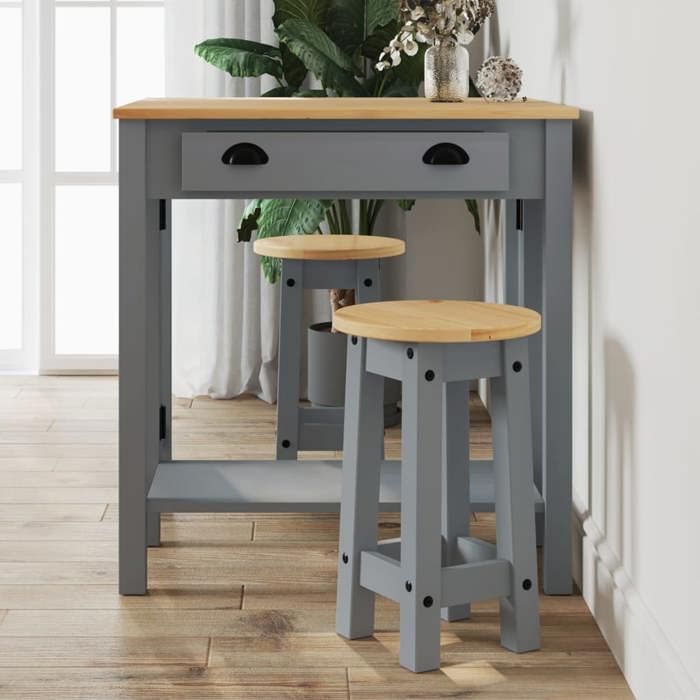 Lemon Tabourets de bar lot de 2 gris bois massif de pin - VIDAXL - Ensemble Table et chaises - CCL56095982