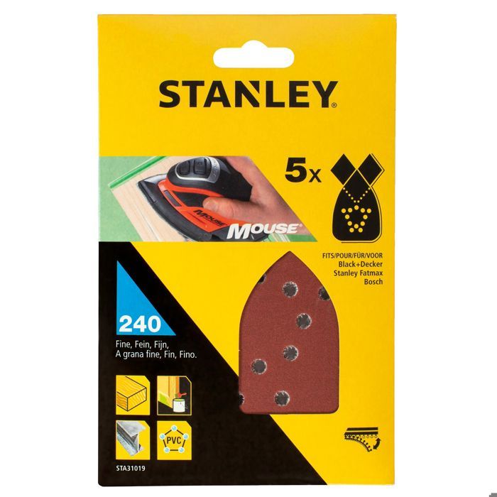 Stanley 5 abrasifs corindons qualité supérieure Mouse grain 240 STA31019 XJ