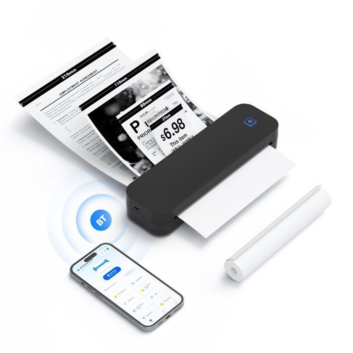 Imprimante Thermique A4 Portable sans Encre Bluetooth Papier Thermique A4 (210x297mm) 80mm 203DPI Mini Scanner Imprimante