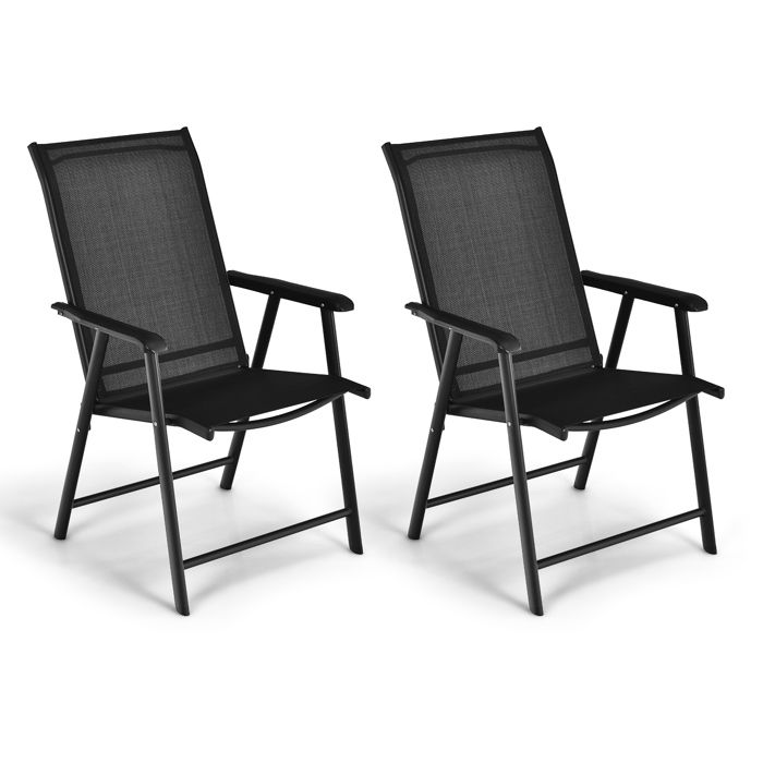 GOPLUS Ensemble de 2 Chaises Pliantes de Jardin en Textiln et Métal avec Accoudoirs pour
