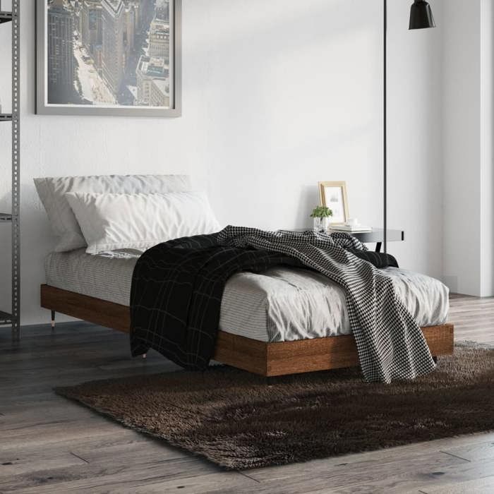 CLARENCE® Cadre de lit - (Taille unique) - Lit simple - sans matelas - chêne marron 75x190cm bois ingénierie LV9389