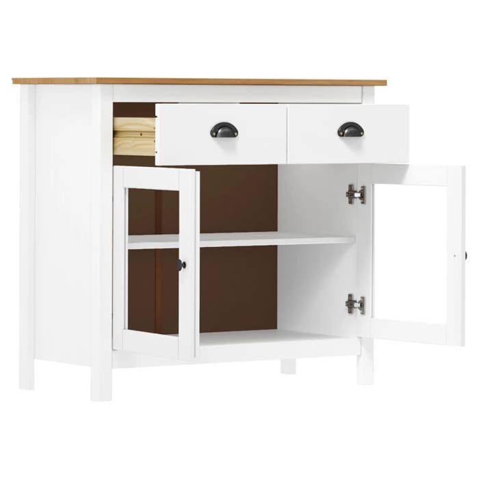MGH - TOP Buffet de rangement - Cabinet/Commode Bois - Hill Blanc 90x40x80 cm - Bois de pin solide LV87