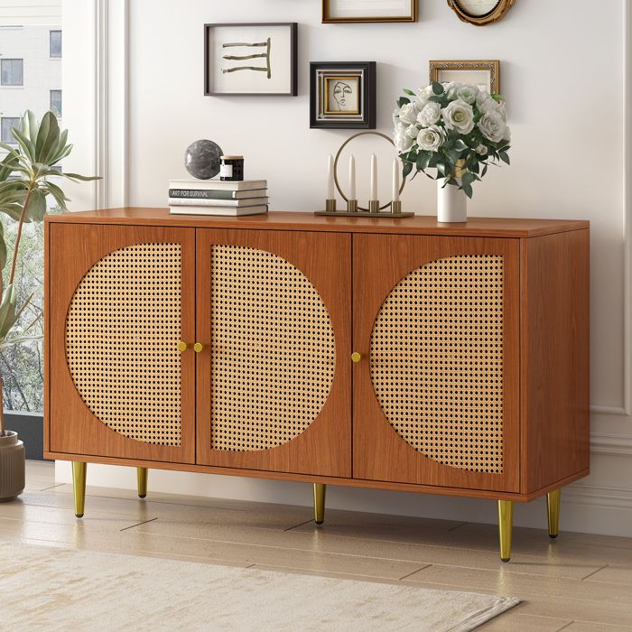 Panneau latéral Design neuf de haute qualité avec 3 portes décoratives en rotin commode avec poignée en métal pour chambre