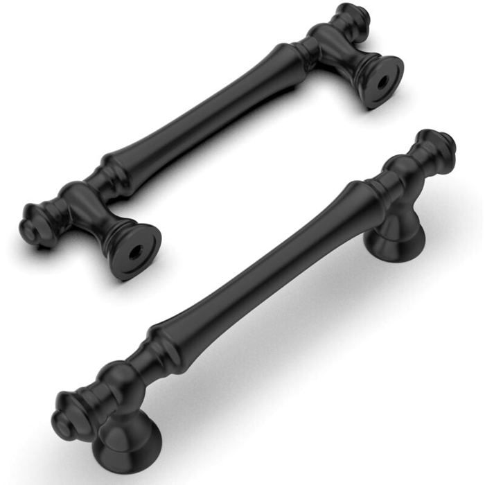 Lot de 6 poignées de meubles noires espacement des trous de 96 mm poignées de tiroir pour armoires de cuisine poignées