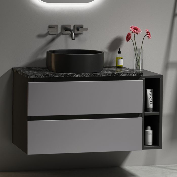 Meuble sous vasque salle de bain suspendu avec vasque ronde - Meuble lavabo main wc et bassin intégré en céramique-80x44x485 cm