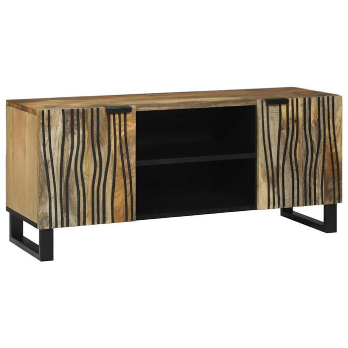Meuble TV - VIDAXL - 4017936 - Bois de manguier massif - 2 portes - Pieds en fer