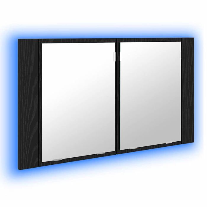 Armoire miroir de salle de bain - vidaXL - Chêne noir - 80x12x45 cm - Éclairage LED - Rangement mural