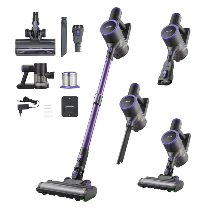 Aspirateur Balai sans Fil à Aspiration VEVOR Puissante 25 kPa Rechargeable Anti enchevêtrement Autonomie de 35 Minutes