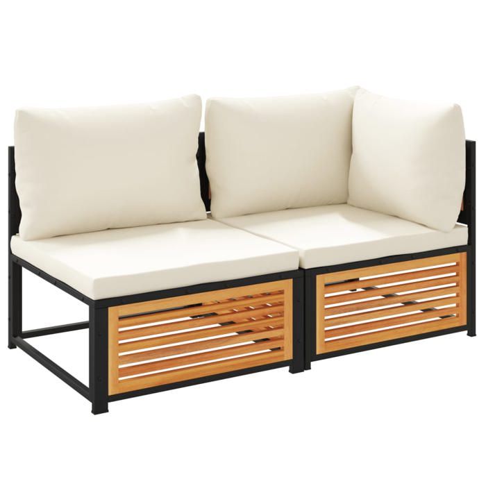 SALE 2026Canapé de jardin - Pour Salon Balcon - avec coussins 2 places bois massif dacacia 136x68x64cm 30 Kg 1281488