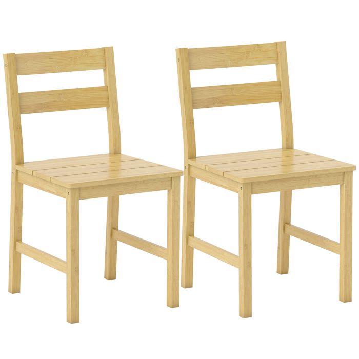 Lot de 2 chaises de salle à manger - HOMCOM - assise à lattes - dossier incurvé - bambou - 42 x 45 x 80 cm - naturel