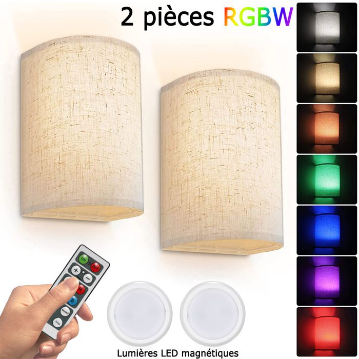 Applique Murale LED Sans Fil RGBW 16 Couleurs avec Télécommande - Lot de 2 - Lampe Tissu Magnétique Rechargeable Applique Murale LED Sans Fil RGBW 16 Couleurs avec Télécommande - Lot de 2 - Lampe Tissu Magnétique Rechargeable