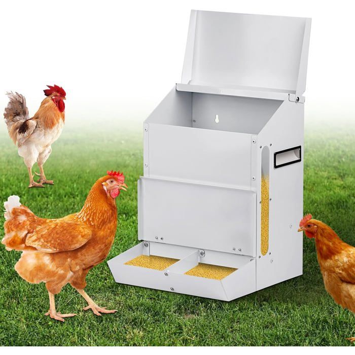 Meilleurs prix pour Mangeoire Poules 25 lb Anti-Rats Distributeur Galvanisé Suspendu Sans Gaspillage pour Cailles et Bantams