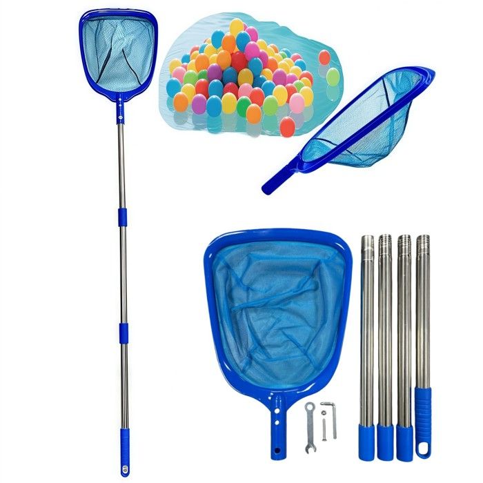 Épuisette Piscine - Manche Télescopique 185cm 4 Sections Filet Grande Capacité Nettoyage Piscine/Bassin