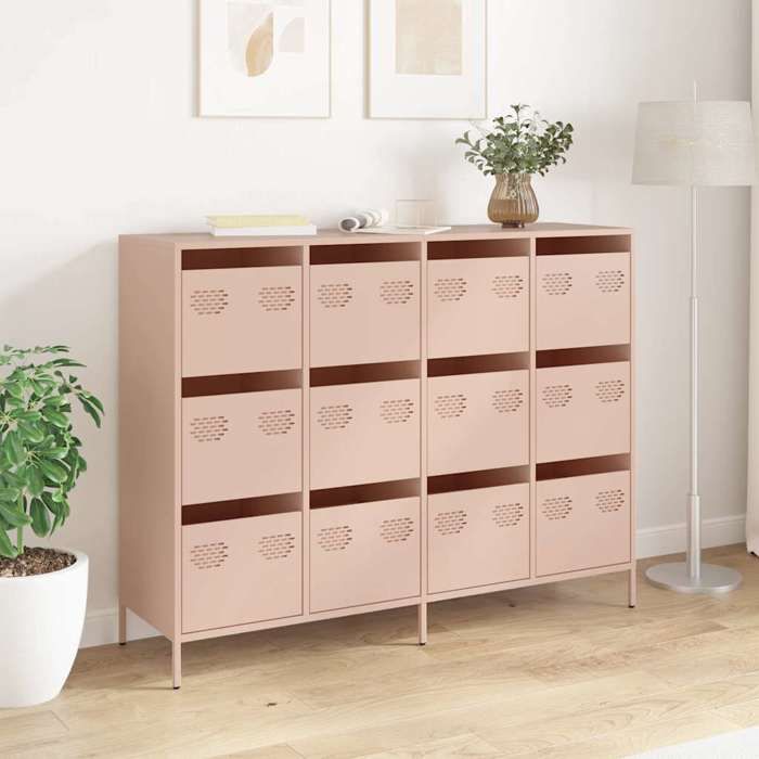 (7701)Commode - contemporain - Buffet rangement - rose 135x39x103 5 cm acier laminé à froid poid:62.5 kg