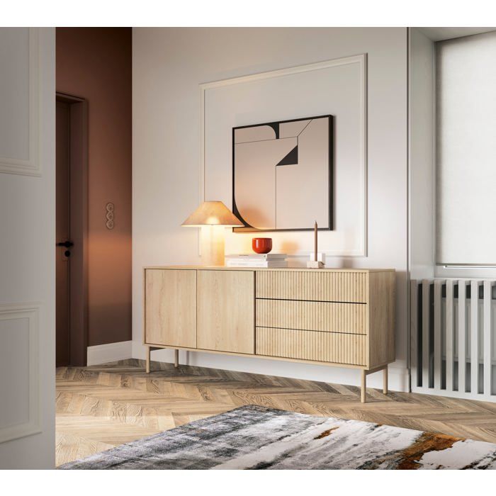 Buffet 2 portes - 3 tiroirs - TAVO - 187 cm - Cremona Eiche