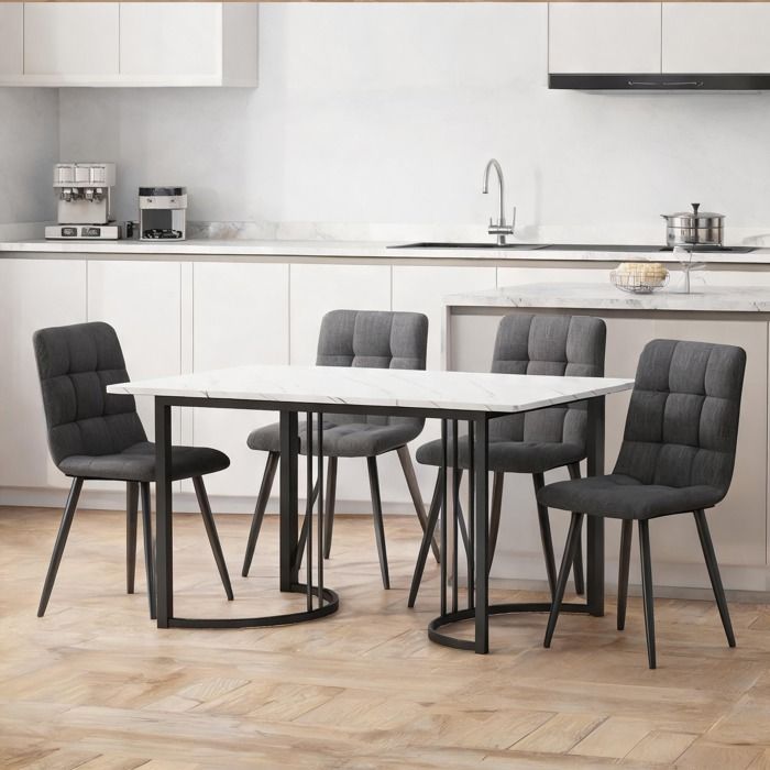 Set de table à manger 5 pièces design contemporain plateau MDF crisp white 140 x 80 cm