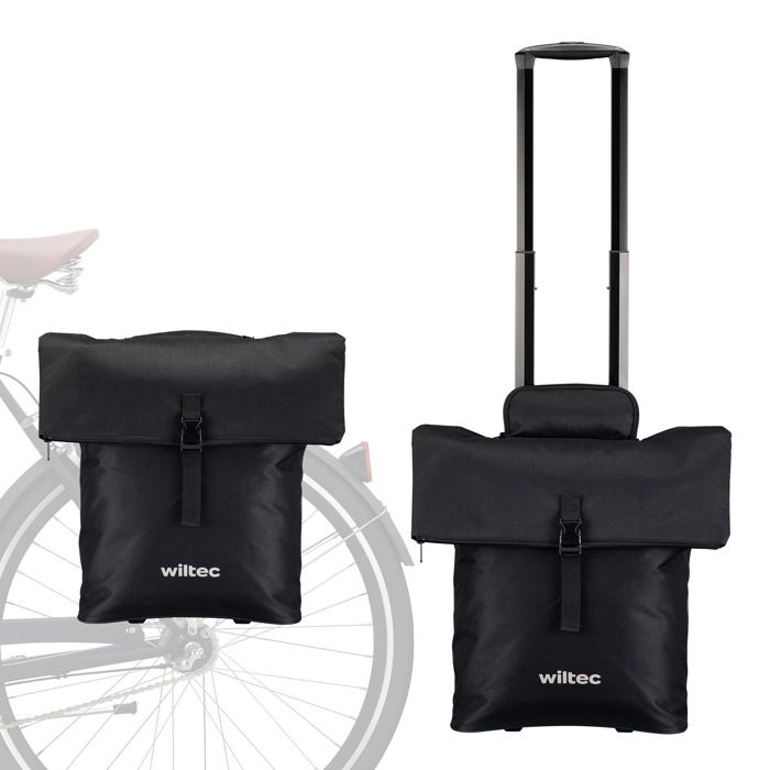Wiltec Sacoche de vélo pour porte-bagages noir 33 x 13 x 64 cm avec 28 l despace de rangement sacoche de vélo et trolley en un