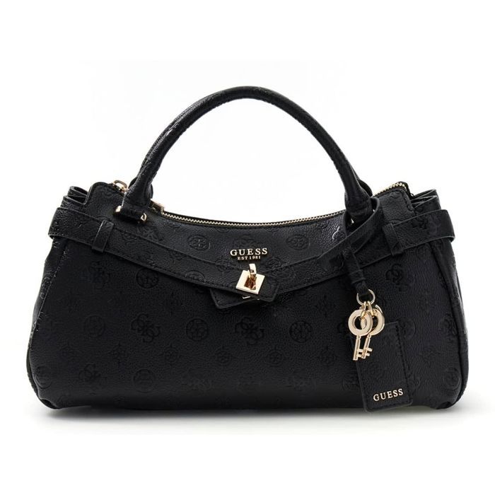 GUESS Sac à main noir pour femme - Ella Logo Girlfriend Satchel Black Logo 349022
