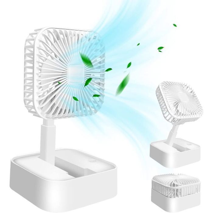 Ventilateur de bureau portable rechargeable USB mini ventilateur pliable 1200 mAh 3 vitesses pour voyage maison et bureau