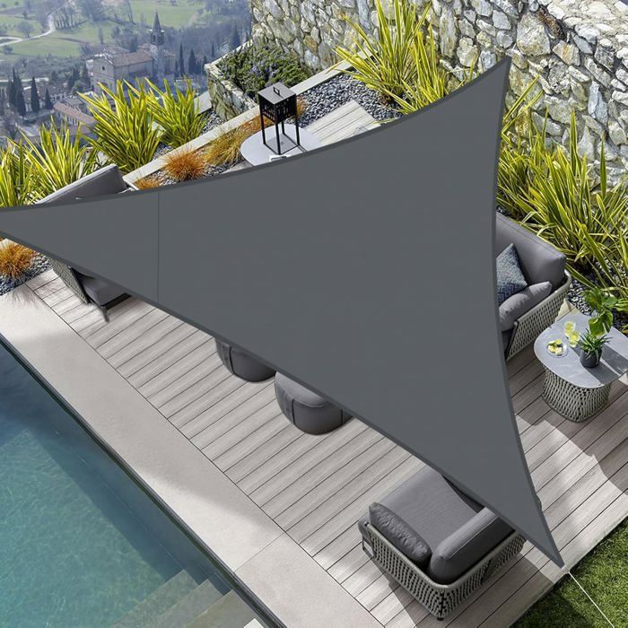 Voile d’ombrage triangulaire 3x3x3 m – 160 g/m² – anti-UV 95% – anthracite – cordon inclus