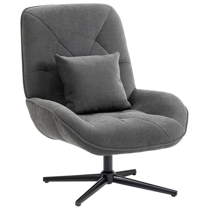 Fauteuil pivotant rembourré - Gris foncé - Siège en mousse 10 cm - Dossier 70 cm - Siège profond 57 cm