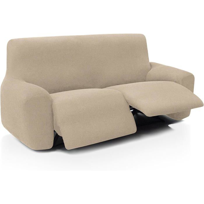 Housse élastique pour canapé Relax inclinable Deux Places ou Deux Pieds de 135 à 210 cm Beige Tissu Jacquard Toucher Coton