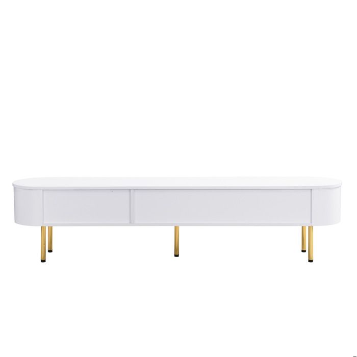 Ensemble salon table basse et meuble TV avec tiroirs MDF blanc et or coins arrondis
