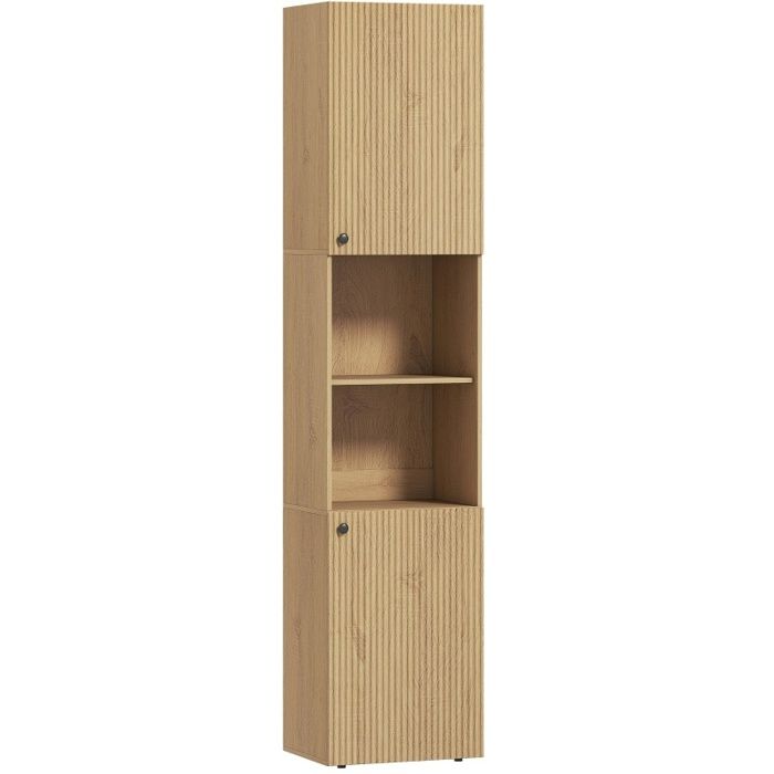 WOVREO Colonne de salle de bain 40 x 31 x 182 cm 6 niveaux 2 portes étagères ouvertes décor chêne