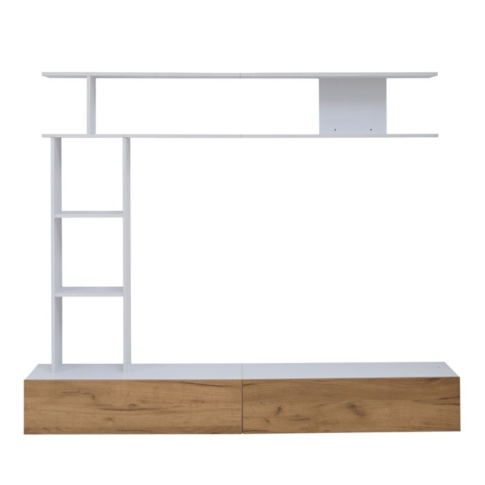 Ensemble meuble TV mural 180*35*22 5 cm comprenant vitrine meuble TV et étagère de rangement Ensemble meuble TV mural 180*35*22 5 cm comprenant vitrine meuble TV et étagère de rangement